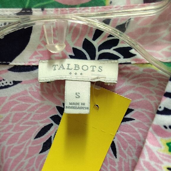 Talbots Pink and Green Blouse with Vibrant Pattern - Picture 2 of 4